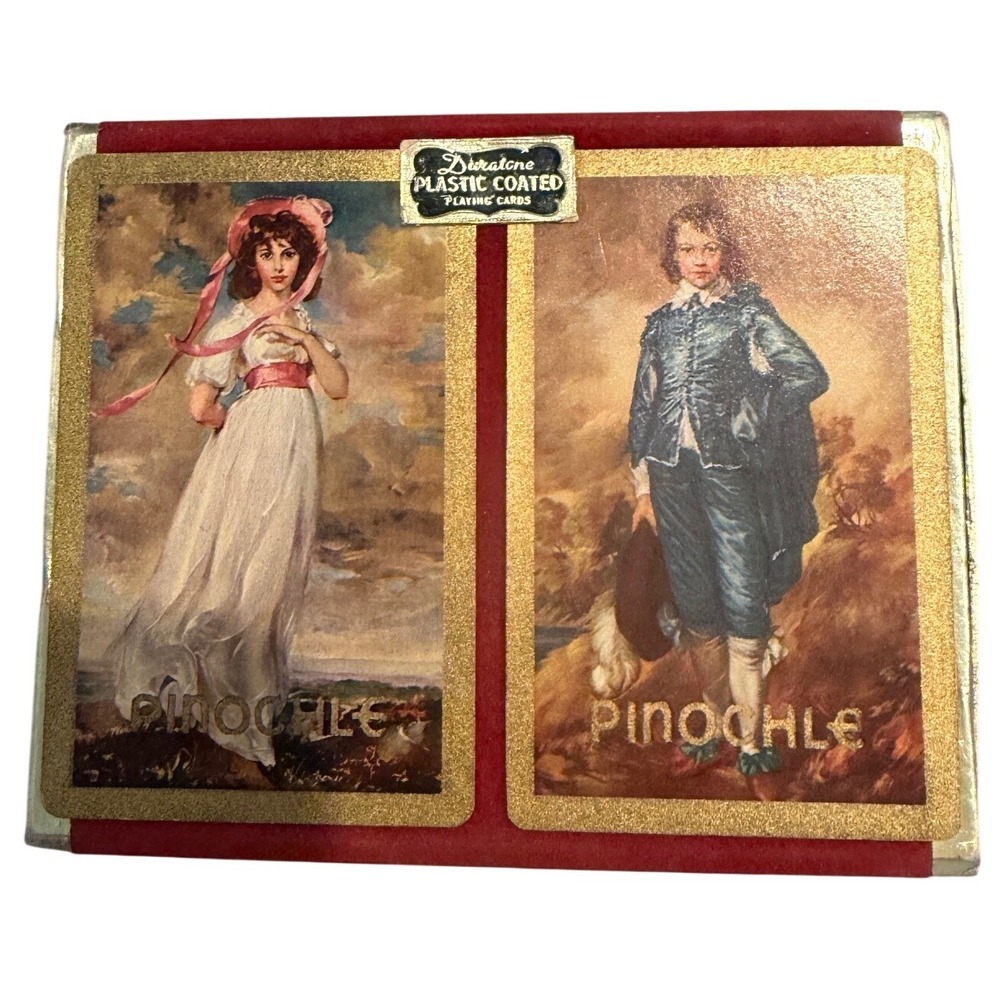 Vintage Duratone Pinochle Playing Cards Double Deck Blue Boy Pinkie Red Case